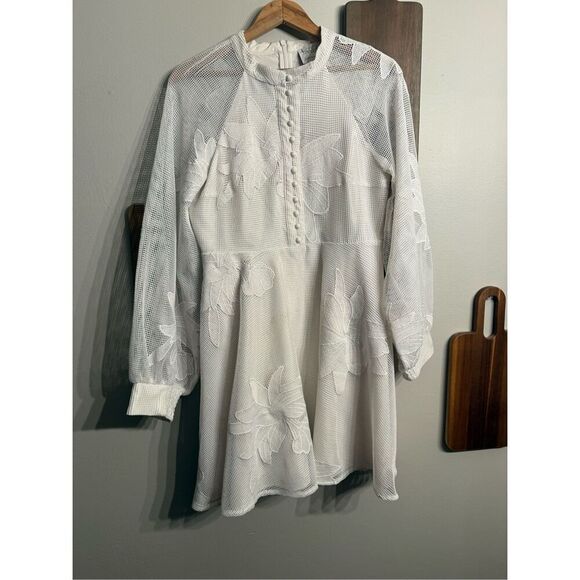 Anthropologie Mare Mare Off White Embroidered Floral Netted Mini Dress Medium - Picture 1 of 9